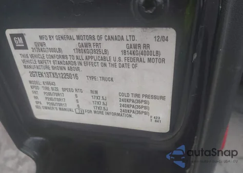 2005 GMC Sierra 1500 Slt из США, поврежденный, VIN 2GTEK13TX51225016